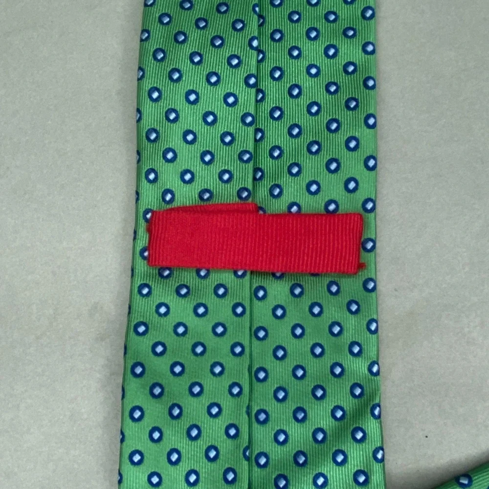 Chaps Silk Tie Mens Green Blue Geometric Medallion Dots Preppy Foulard Academia